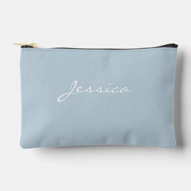 Blue Script Name Minimal Modern Travel Cosmetic Accessory Pouch (Front)