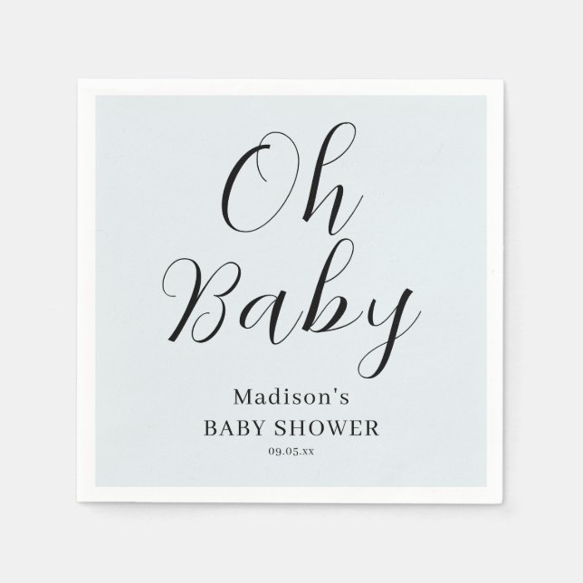 Blue Script Oh Baby Shower Napkins (Front)