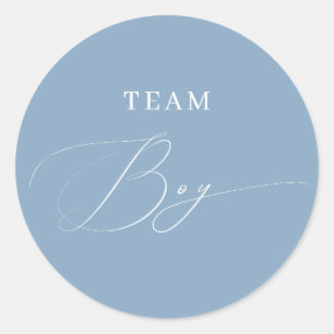 Blue Script Team Boy Gender Reveal Classic Round Sticker