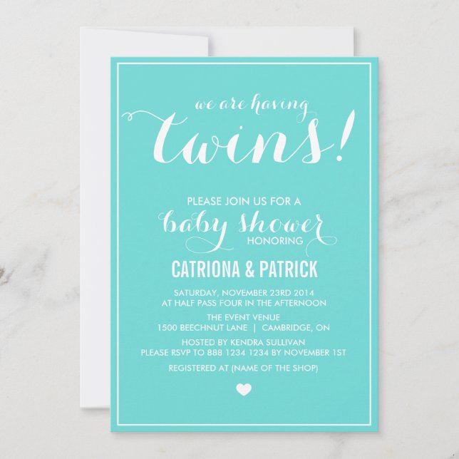 Blue Script Twins Baby Shower Invitation (Front)