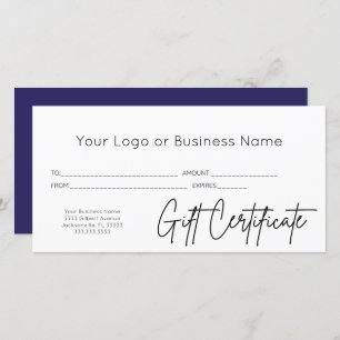 Blue Script Your Logo Business Gift Certificate