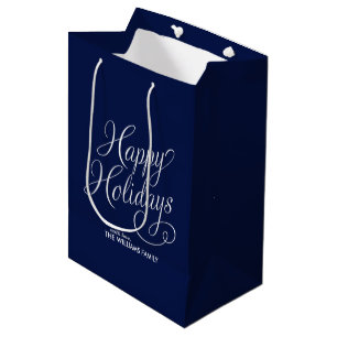Blue Scripted Happy Holidays Medium Gift Bag