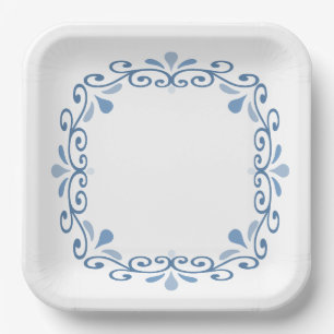 Blue scroll border paper plate