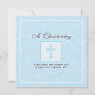 Blue Scroll Boy Christening Invitation
