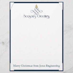 Blue Scroll with Small Gold Christmas Tree