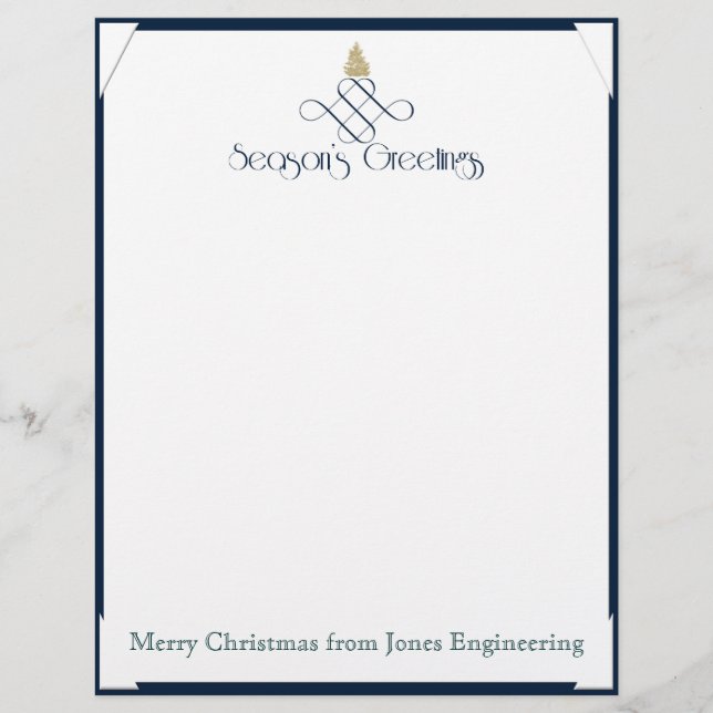 Blue Scroll with Small Gold Christmas Tree (Front)