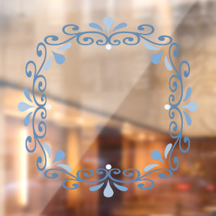 Blue scroll wreath window cling