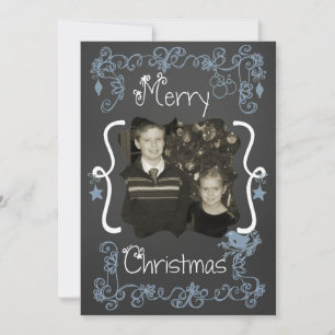Blue Scrolls Customised Photo Holiday Card