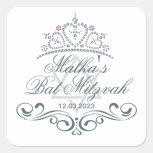 Blue scrolls, Tiara, Star of David Bat Mitzvah Square Sticker