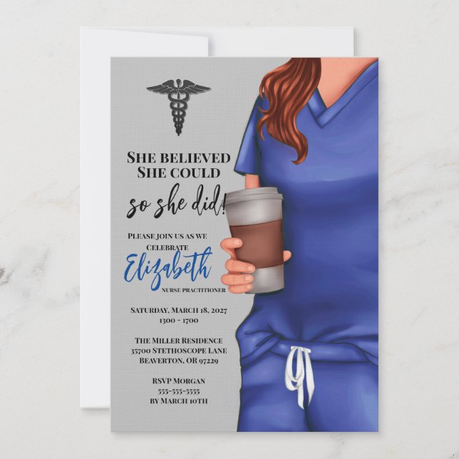 Blue Scrubs Nursing School Graduation Invitation (Front)