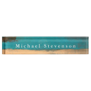 Blue Sea Abstract Modern Design Unique Personal Nameplate