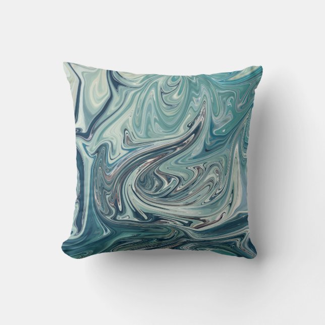 Blue Sea Abstract Painting Cushion (Front)