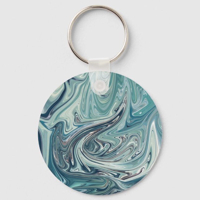 Blue Sea Abstract Painting Key Ring (Front)