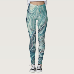 Blue Sea Abstract Painting Leggings