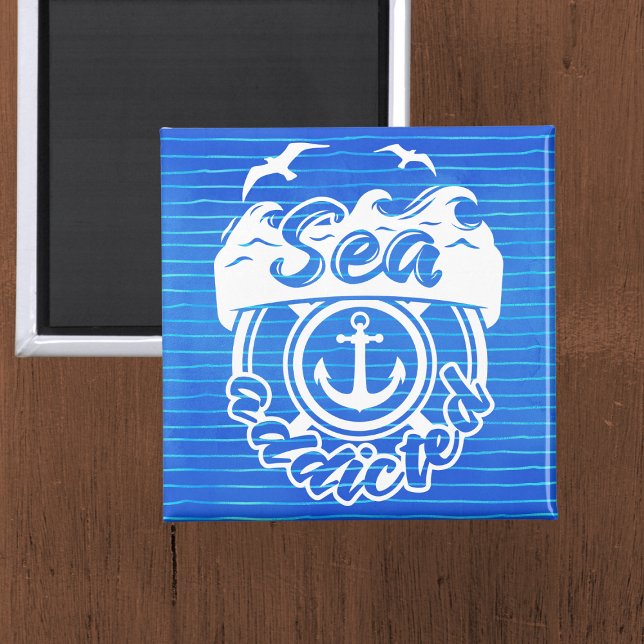 Blue Sea Addicted Magnet (Cute cruise door marker for cruise fanatics that are "sea addicted")