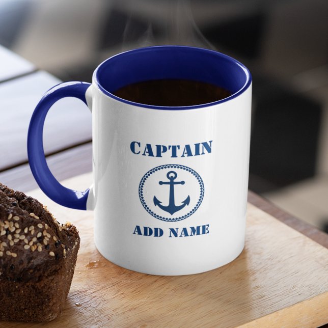 Blue Sea Anchor Captain Add Name or Boat Name sa0b Mug (Creator Uploaded)