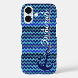 blue sea anchor personalised iPhone 16 case