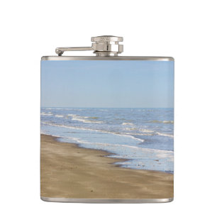 Blue Sea and Shore Photograph Hip Flask