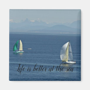 Blue sea and sky "Life is better at the sea" Magnet