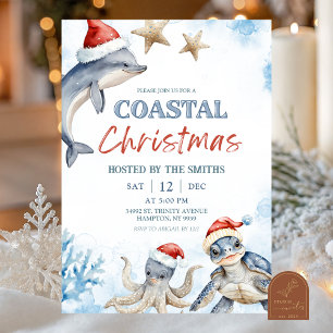 Blue Sea Animal Coastal Christmas Invitation