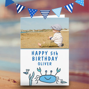Blue Sea Animals Crab Shell Boy Birthday Photo  Ca Card