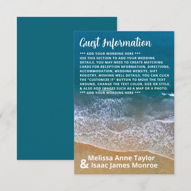 Blue Sea Beach Wedding Detail Enclosure Card (Front/Back)