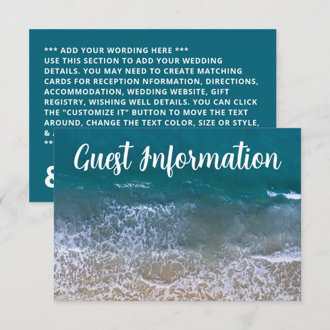 Blue Sea Beach Wedding Detail Enclosure Card (Front/Back)