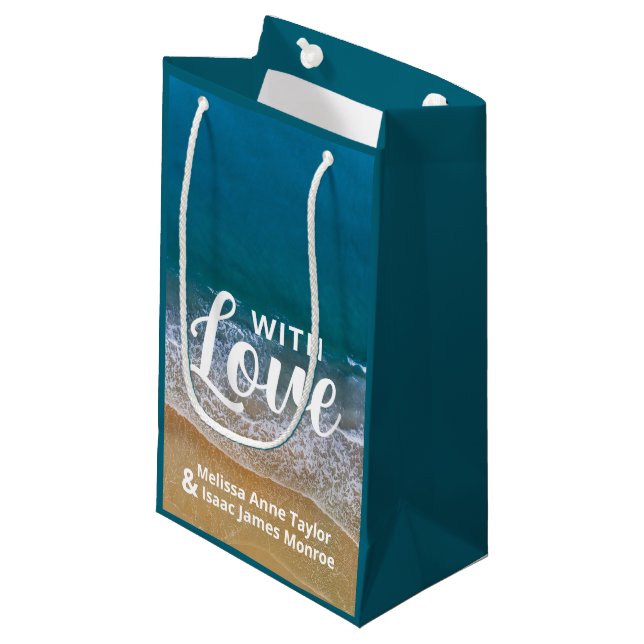 Blue Sea Beach Wedding Favour Small Gift Bag (Front Angled)