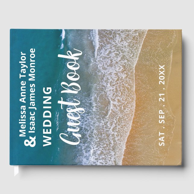 Blue Sea Beach Wedding Guest Book (Front)