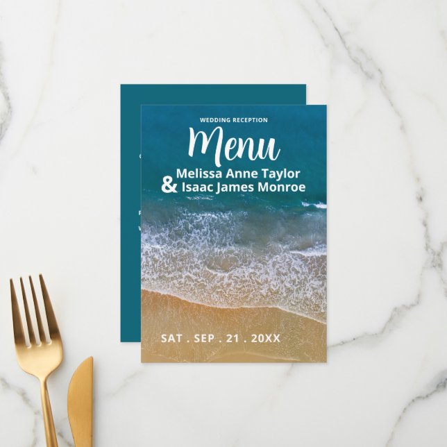 Blue Sea Beach Wedding Menu (Front/Back In Situ)
