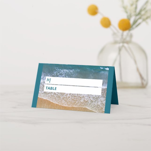 Blue Sea Beach Wedding Place Card (Front)