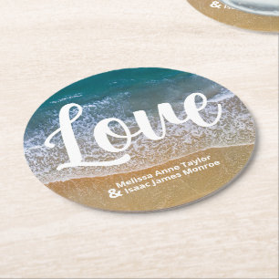 Blue Sea Beach Wedding Round Paper Coaster