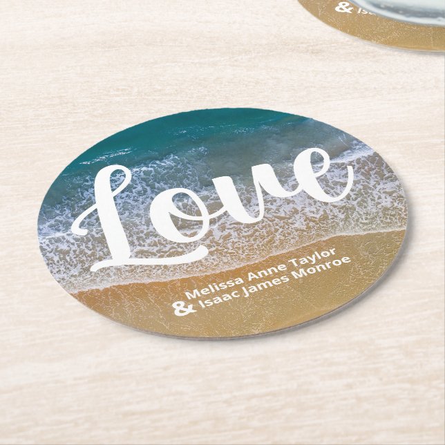 Blue Sea Beach Wedding Round Paper Coaster (Angled)