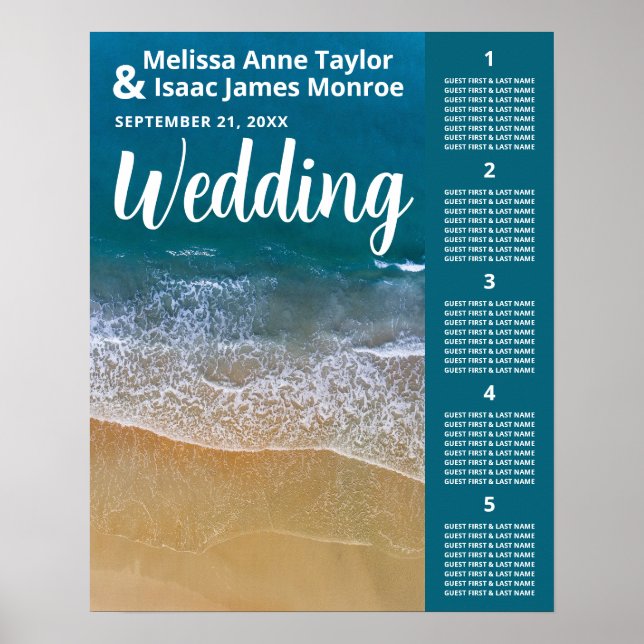 Blue Sea Beach Wedding Table Plan Poster (Front)