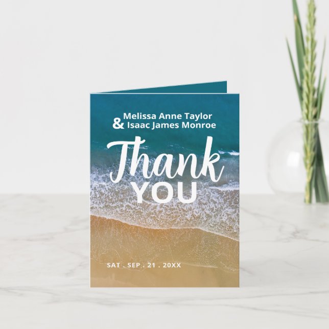 Blue Sea Beach Wedding Thank You Card (Front)
