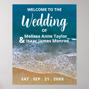 Blue Sea Beach Wedding Welcome Poster