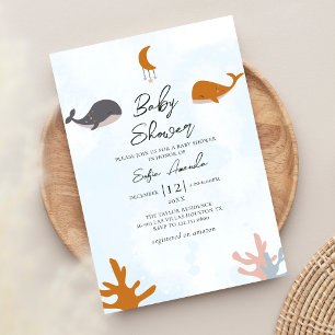 Blue Sea Boho Cute Whale Baby Shower Invitation