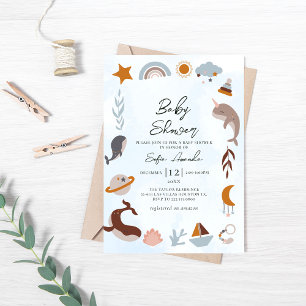 Blue Sea Boho Frame Baby Shower  Invitation