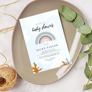 Blue Sea Boho Rainbow Baby Shower Invitation