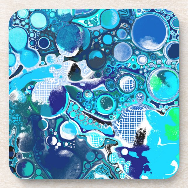 Blue Sea Bubbles Abstract Art Coaster (Front)