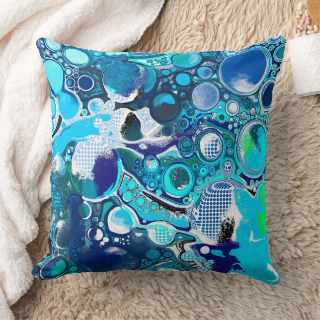 Blue Sea Bubbles Abstract Art Cushion (Blanket)