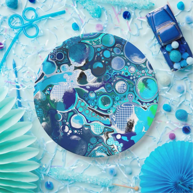 Blue Sea Bubbles Abstract Art  Paper Plate (Party)
