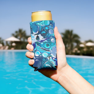 Blue Sea Bubbles Abstract Art Seltzer Can Cooler