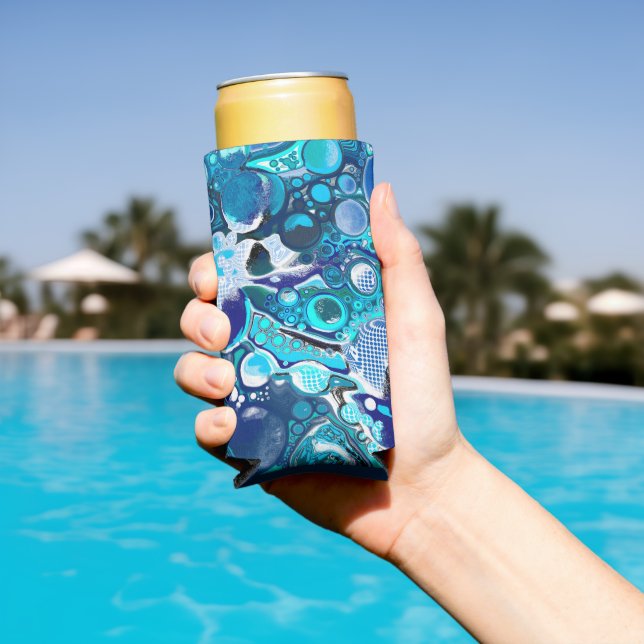 Blue Sea Bubbles Abstract Art Seltzer Can Cooler (In Situ Pool)