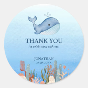 Blue Sea Coral Reef Cute Whale Birthday Thank You Classic Round Sticker
