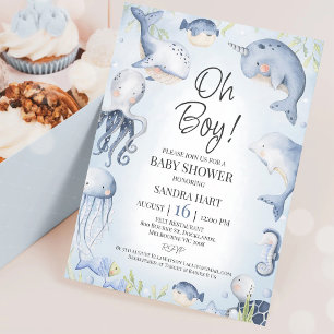 Blue Sea Creatures Boy Baby Shower Invitation