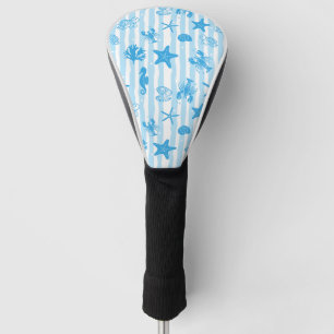 Blue Sea Creatures Nautical Doodle Pattern Golf Head Cover