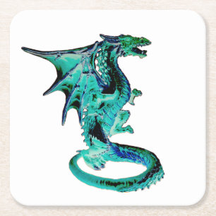 Blue Sea Dragon Fantasy Ocean Creature Artwork Square Paper Coaster