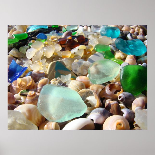 Blue Sea Glass art prints Coastal Beach Agates (Front)