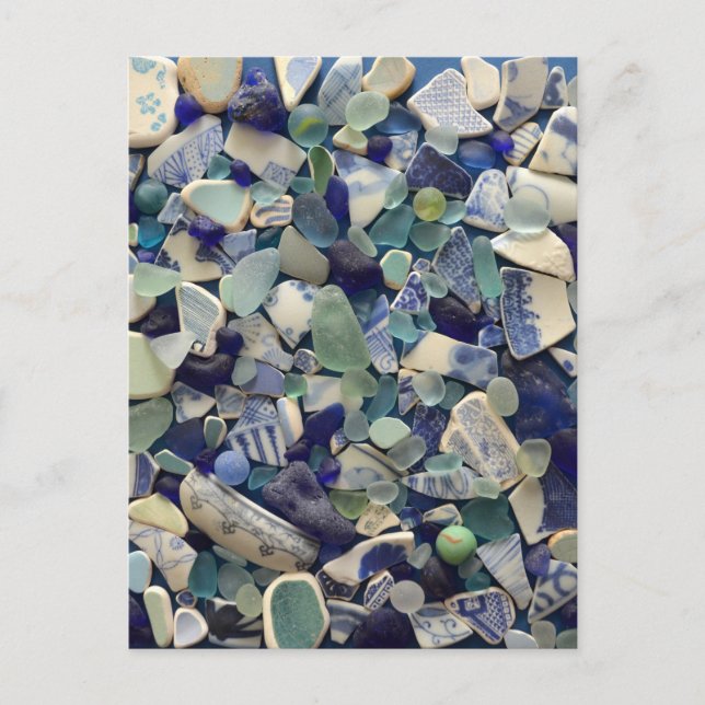 Blue sea glass beach glass art photo fun post card (Front)